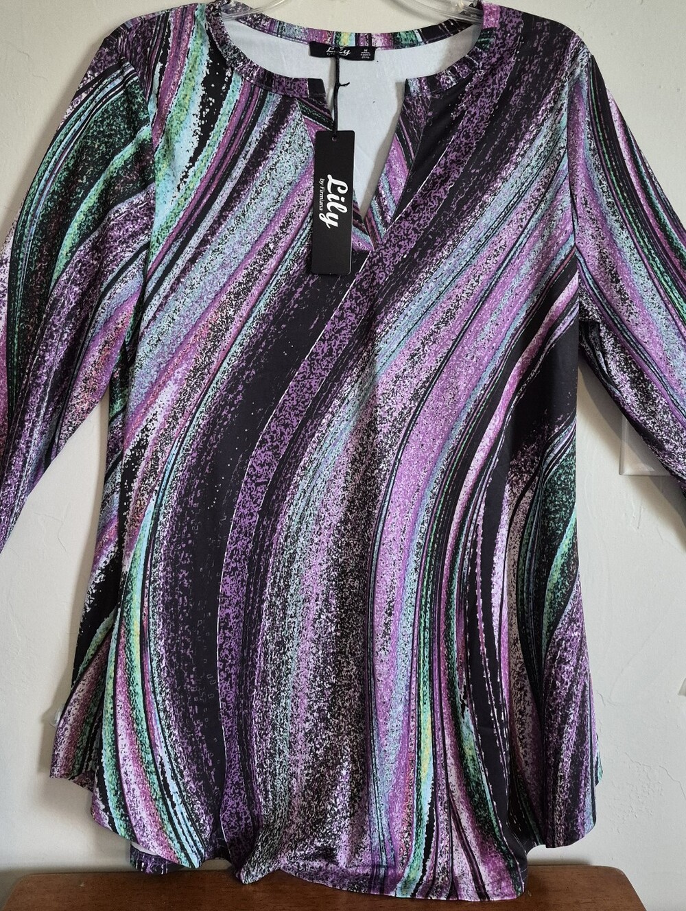 Lily Black Long-Sleeve Tunic with Purple & Teal Swirl